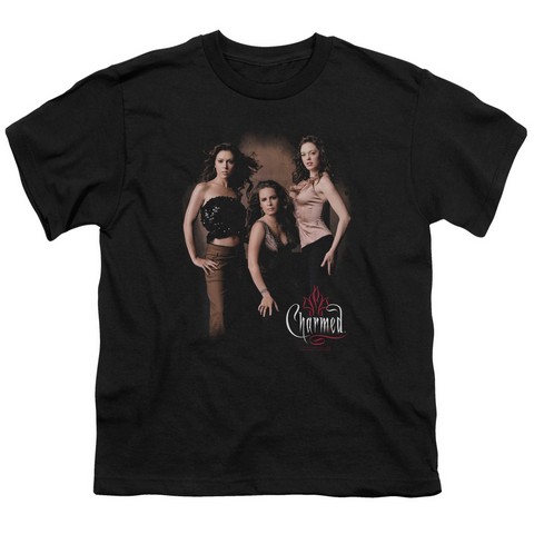 Charmed-Three Hot Witches - Short Sleeve Youth 18-1 Tee - Black- Medium