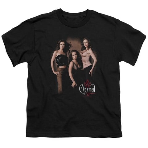 Charmed-Three Hot Witches - Short Sleeve Youth 18-1 Tee - Black- Extra Large