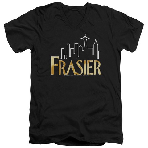 Frasier-Frasier Logo - Short Sleeve Adult 30-1 V-Neck Tee - Black- Medium