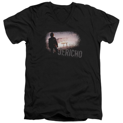 Jericho-Mushroom Cloud - Short Sleeve Adult 30-1 V-Neck Tee - Black- Extra Large