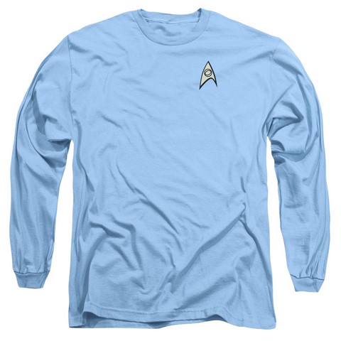 Star Trek-Science Uniform - Long Sleeve Adult 18-1 Tee - Carolina Blue- Medium