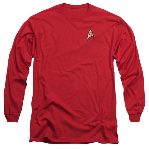 Star Trek-Engineering Uniform - Long Sleeve Adult 18-1 Tee - Red- Medium