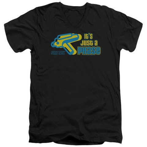 Quogs-Just A Phase - Short Sleeve Adult 30-1 V-Neck Tee - Black- Medium
