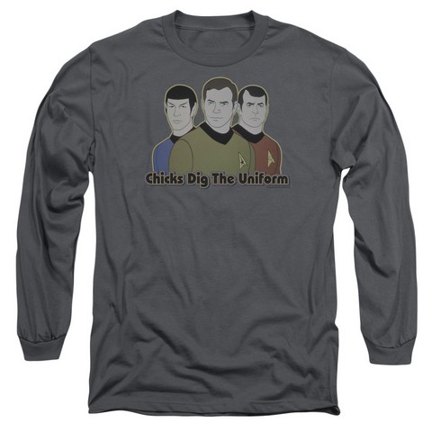 Star Trek-Dig It - Long Sleeve Adult 18-1 Tee - Charcoal- Large