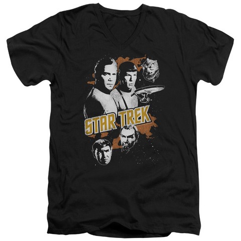 Star Trek-Graphic Good Vs Evil - Short Sleeve Adult 30-1 V-Neck Tee - Black- Extra Large