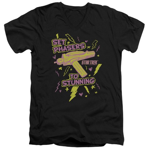 Star Trek-Set Phasers - Short Sleeve Adult 30-1 V-Neck Tee - Black- Large