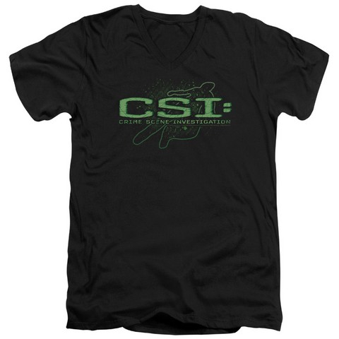 Csi-Sketchy Shadow - Short Sleeve Adult 30-1 V-Neck Tee - Black- 2X