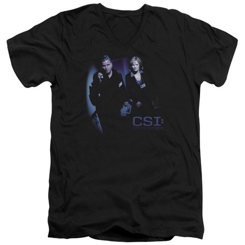 Csi-At The Scene - Short Sleeve Adult 30-1 V-Neck Tee - Black- Medium