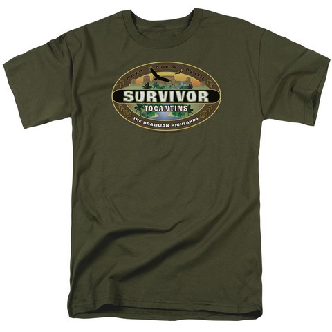 Survivor-Tocantins Logo - Short Sleeve Adult 18-1 Tee - Military Green- Extra Large
