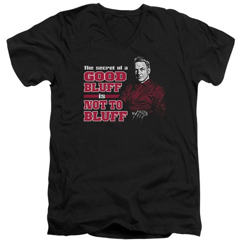 NCIS-No Bluffing - Short Sleeve Adult 30-1 V-Neck Tee - Black- Medium