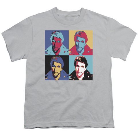 Happy Days-Fonz Pop - Short Sleeve Youth 18-1 Tee - Silver- Extra Large