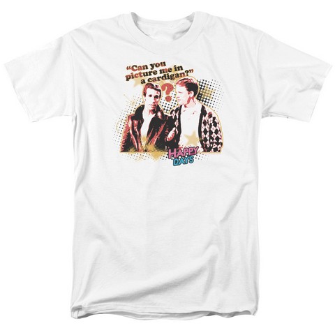Happy Days-No Cardigans Short Sleeve Adult 18-1 Tee - White- Large