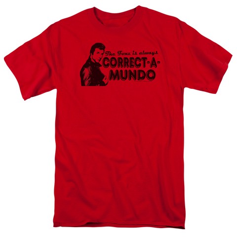 Happy Days-Correct A Mundo - Short Sleeve Adult 18-1 Tee - Red- Medium