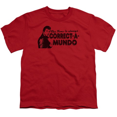 Happy Days-Correct A Mundo - Short Sleeve Youth 18-1 Tee - Red- Small