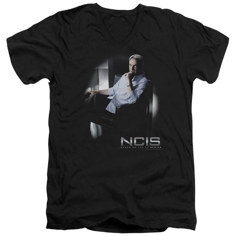 Ncis-Gibbs Ponders - Short Sleeve Adult 30-1 V-Neck Tee - Black- Large