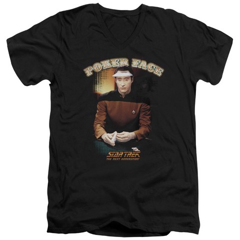 Star Trek-Poker Face - Short Sleeve Adult 30-1 V-Neck Tee - Black- Large