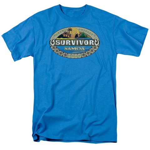 Survivor-Samoa Logo - Short Sleeve Adult 18-1 Tee - Turquoise- Large