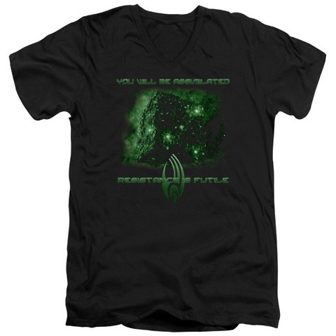 Star Trek-Assimilate - Short Sleeve Adult 30-1 V-Neck Tee - Black- Medium