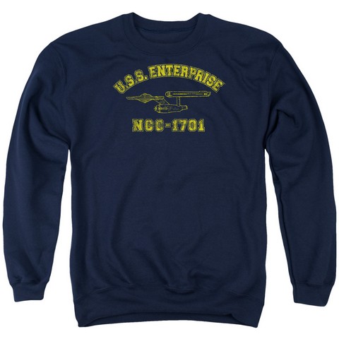 Star Trek-Enterprise Athletic Adult Crew Sweat Tee - Navy - Extra Large