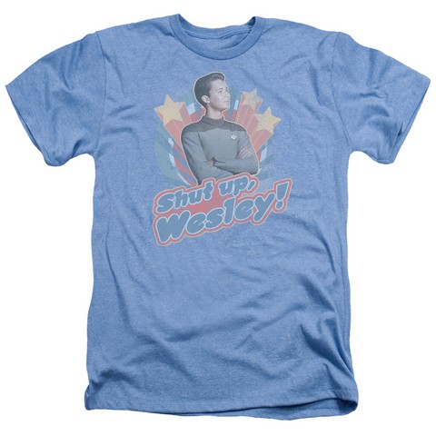 Star Trek-Shut Up Wesley - Adult Heather Tee - Light Blue- Medium