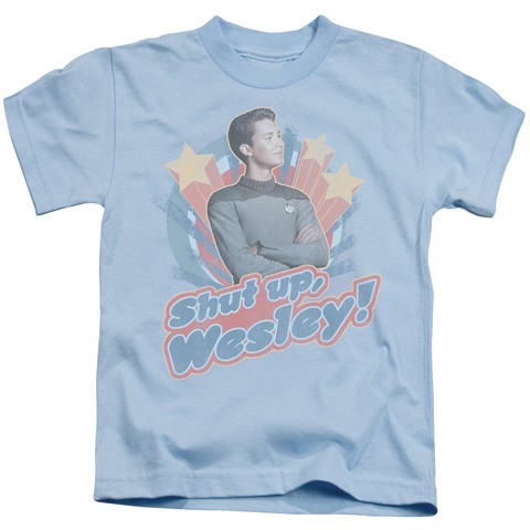 Star Trek-Shut Up Wesley - Short Sleeve Juvenile 18-1 Tee - Light Blue- Medium 5-6