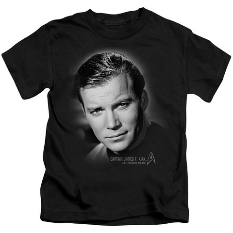 Star Trek-Captain Kirk Portrait - Short Sleeve Juvenile 18-1 Tee - Black, Medium 5-6