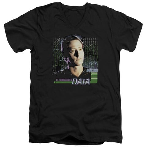 Star Trek-Data - Short Sleeve Adult 30-1 V-Neck Tee - Black- Extra Large