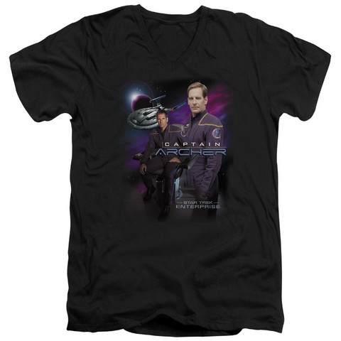 Star Trek-Captain Archer V-Neck Tee - Black- Medium