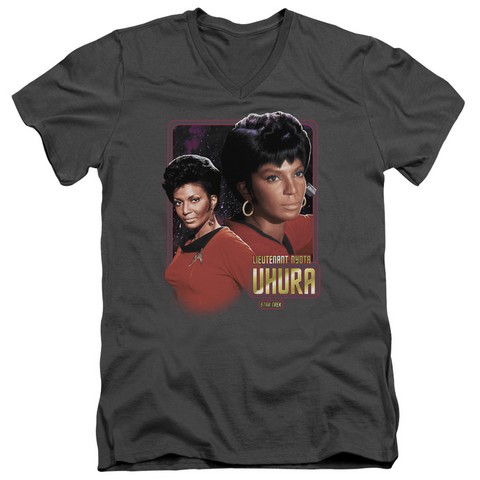 Star Trek-Lieutenant Uhura 30-1 V-Neck Tee - Charcoal- Small
