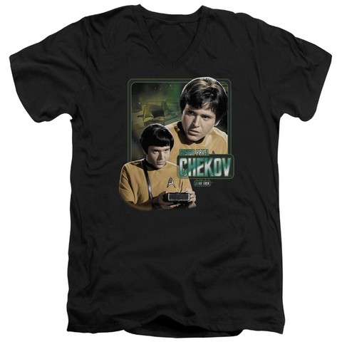 Star Trek-Ensign Chekov - Short Sleeve Adult 30-1 V-Neck Tee - Black- Large