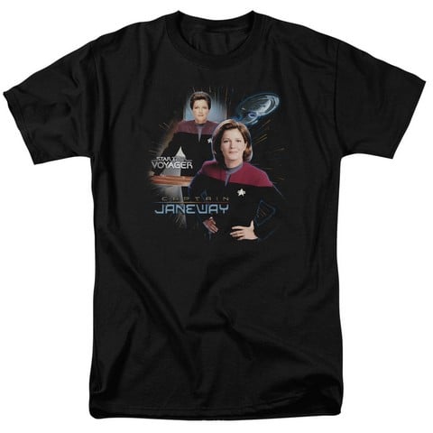 Star Trek-Captain Janeway - Short Sleeve Adult 18-1 Tee - Black- Medium