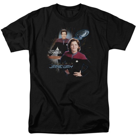 Star Trek-Captain Janeway - Short Sleeve Adult 18-1 Tee - Black- Extra Large