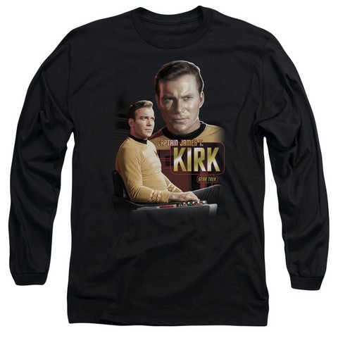 Star Trek-Captain Kirk Long Sleeve Adult 18-1 Tee - Black - Medium