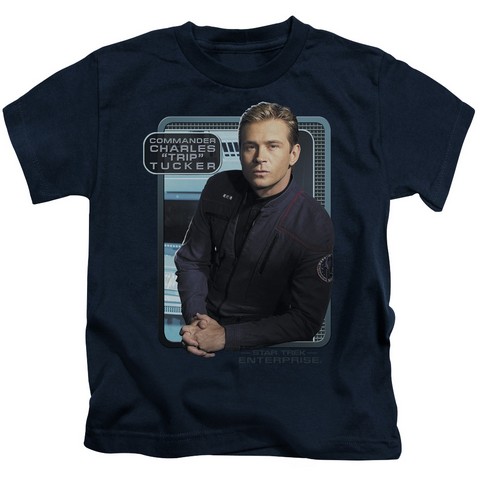 Star Trek-Trip Tucker - Short Sleeve Juvenile 18-1 Tee - Navy- Medium 5-6