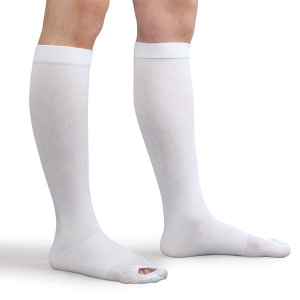 OT - 9365 - W 18mmHG Compression Open Toe Anti - Embolism Stockings- White - Medium