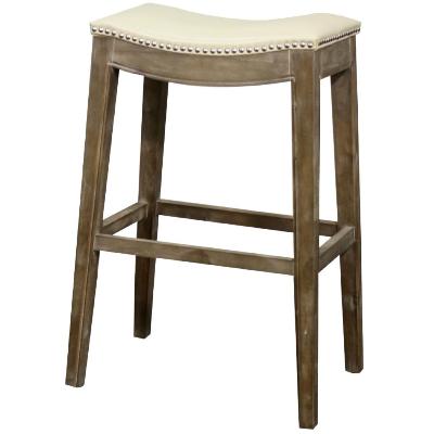 New Pacific Direct 198631B-2050 Elmo Bonded Leather Bar Stool Mystique Gray Frame, Beige