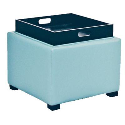 New Pacific Direct 113042-3632 Cameron Square Leather Ottoman With tray, Blue
