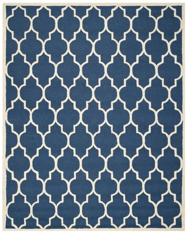 CAM134G-1216 Cambridge Hand Tufted Rectangle Rug- Navy - Ivory- 11 ft. 6 in. x 16 ft -  Safavieh