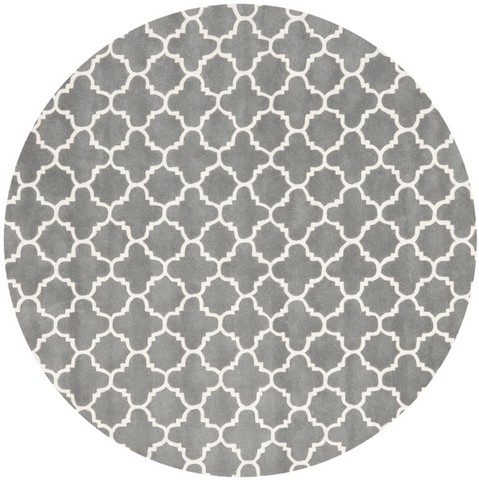 CHT717D-9R Chatham Hand Tufted Round Rug- Dark Grey - Ivory- 9 x 9 ft -  Safavieh