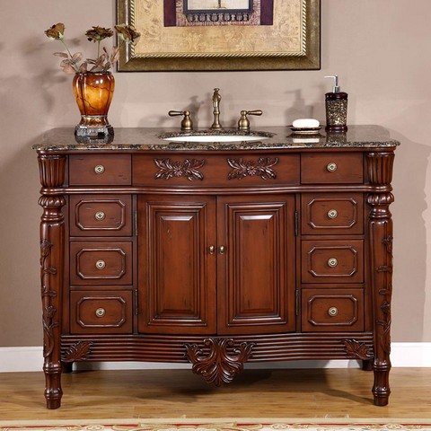 Traditional Baltic Brown Granite Bathroom Vanity- Single Sink - 48 in. Wide -  Silkroad Exclusive, HYP-0151-BB-UIC-48