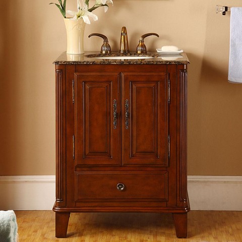 Transitional Baltic Brown Granite Bathroom Vanity- Single Sink - 28 in. Wide -  Silkroad Exclusive, HYP-0207-BB-UIC-28