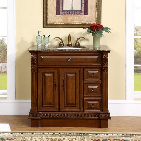 Traditional Baltic Brown Granite Bathroom Vanity- Single Sink - 38 in. Wide -  Silkroad Exclusive, HYP-0211-BB-UIC-38