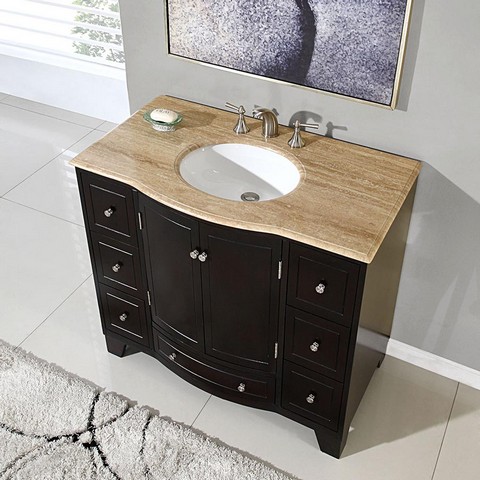 Transitional Travertine Bathroom Vanity- Single Sink - 40 in. Wide -  Silkroad Exclusive, HYP-0703-T-UWC-40