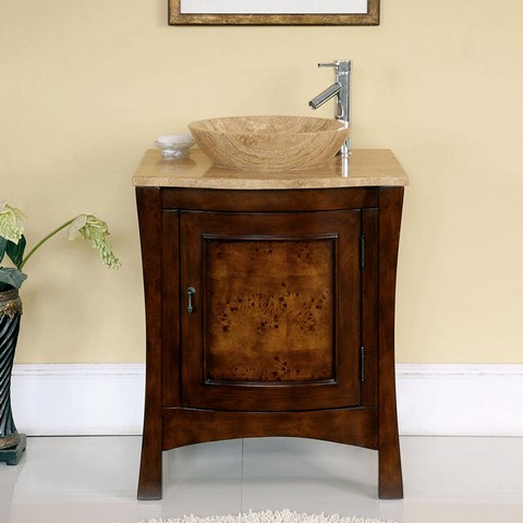 Modern Travertine Bathroom Vanity- Single Sink - 26 in. Wide -  Silkroad Exclusive, HYP-0714-T-TT-26