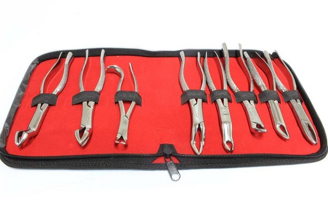 Picture of 12137 Set Of Dental Extracting Forceps with Velvet Pouch