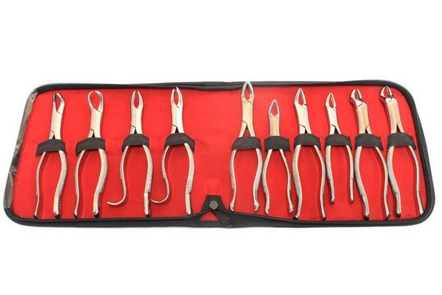 Picture of 12136 Dental Extracting Forceps Kit with Velvet Pouch Good Quality