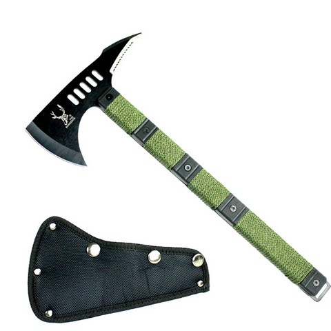 Picture of 6184 The Bone Edge Black Blade Tactical Axe with Sheath Green Handle&#44; 14 .5 in.