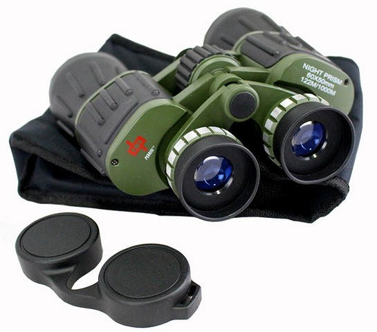 Picture of 1209 Perrini Day Night Prism Black & Green Military Binoculars with Pouch- 60 x 50 in
