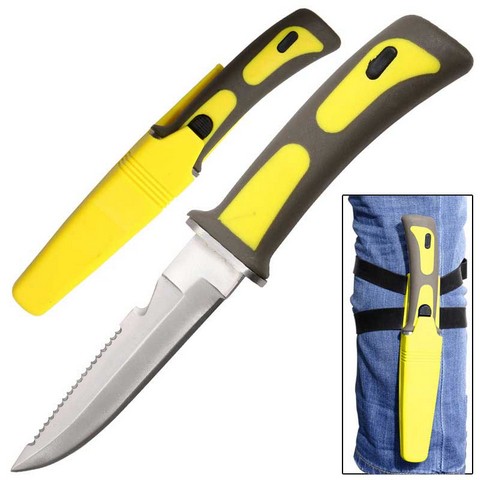 Picture of 7358 Heavy Duty Yellow Sawtail Drop Point Diving Swimming Scuba Knife&#44; 9 in