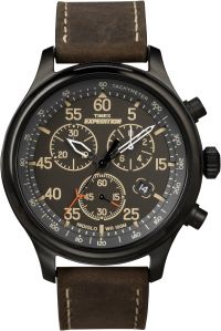 T49905 Mens Expedition Rugged Field Chronograph Watch with Brown Leather Strap -  Timex